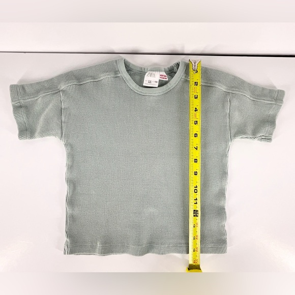 Zara Kids Mint Green Basic Waffle Knit Ribbed Short Sleeve T-Shirt | 3-4 Years - Picture 7 of 8
